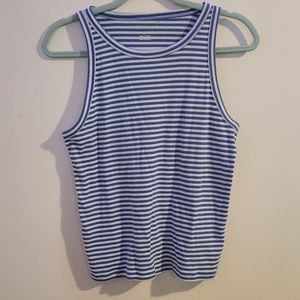 American Eagle Blue and White Striped Muscle Tee Size M